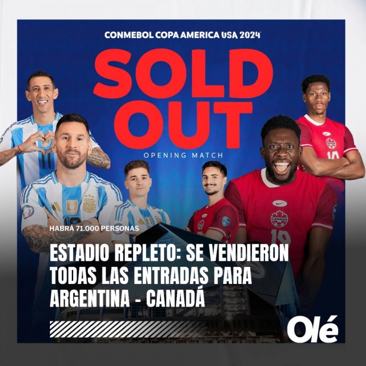 奥莱报：美洲杯揭幕战球票售罄，超7万人现场观战阿根廷vs加拿大