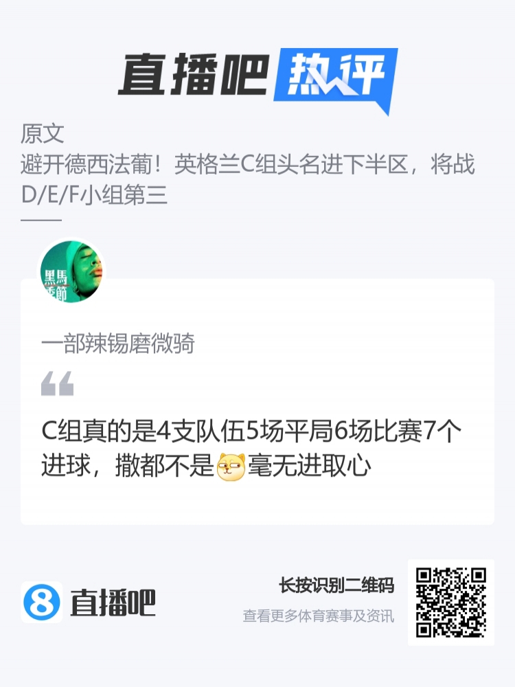 吧友锐评C组：4支队伍5场平局6场比赛7个进球，毫无进取心